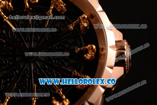 Roger Dubuis Excalibur Knights of the Round Table II Citizen 6T51 Manual Winding Rose Gold Case with Black Jade Dial and Black Leather Strap - (AAAF) - Click Image to Close